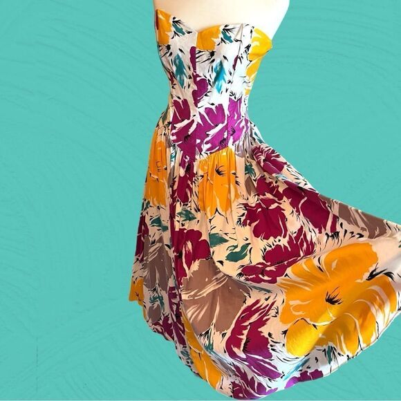 Vintage 80s sweetheart strapless drop waist cotton dress - Picture 2 of 16